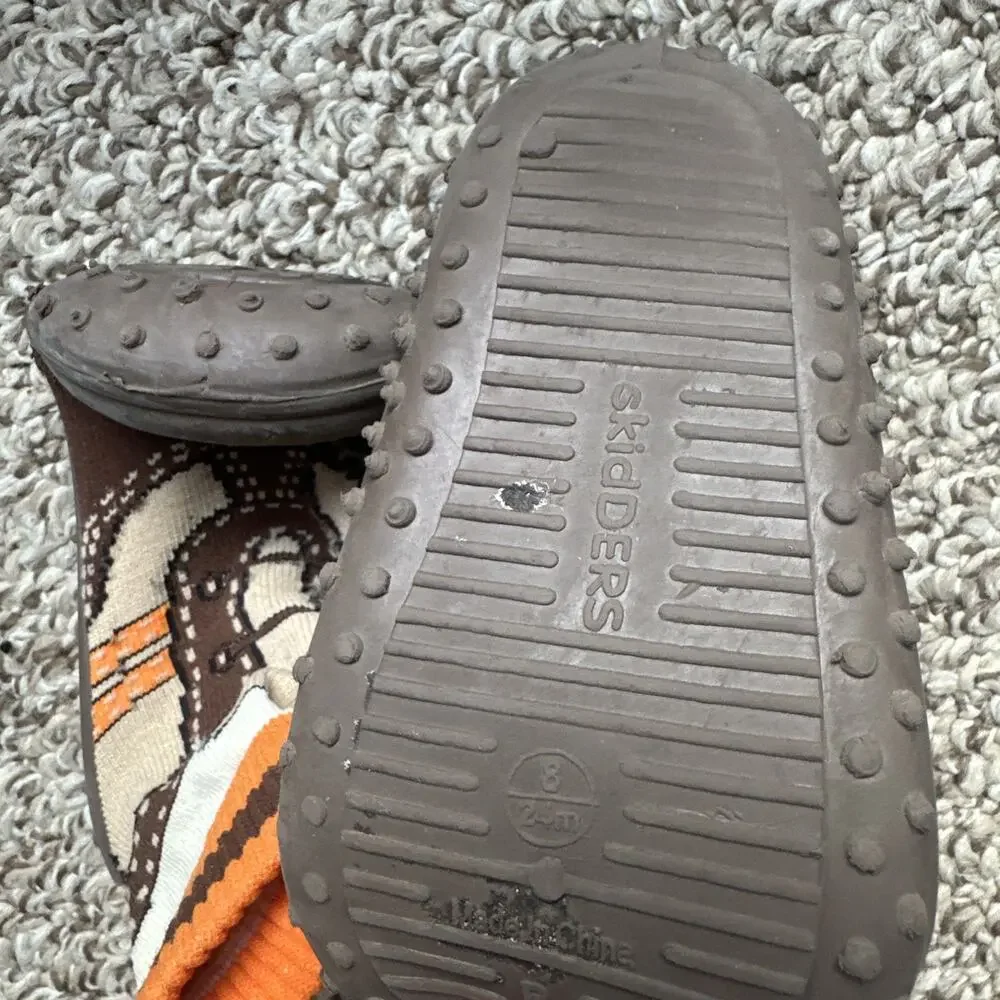 Skidders Baby Boy Sz L (24 Months) Brown Orange Shoes Sneaker Laces Skid Proof